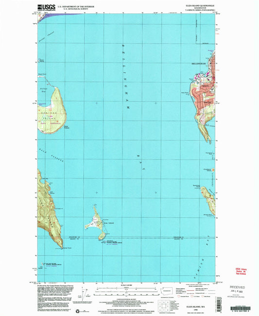 Classic USGS Eliza Island Washington 7.5'x7.5' Topo Map Image