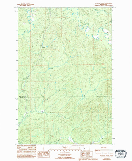 Classic USGS Elkhorn Creek Washington 7.5'x7.5' Topo Map Image