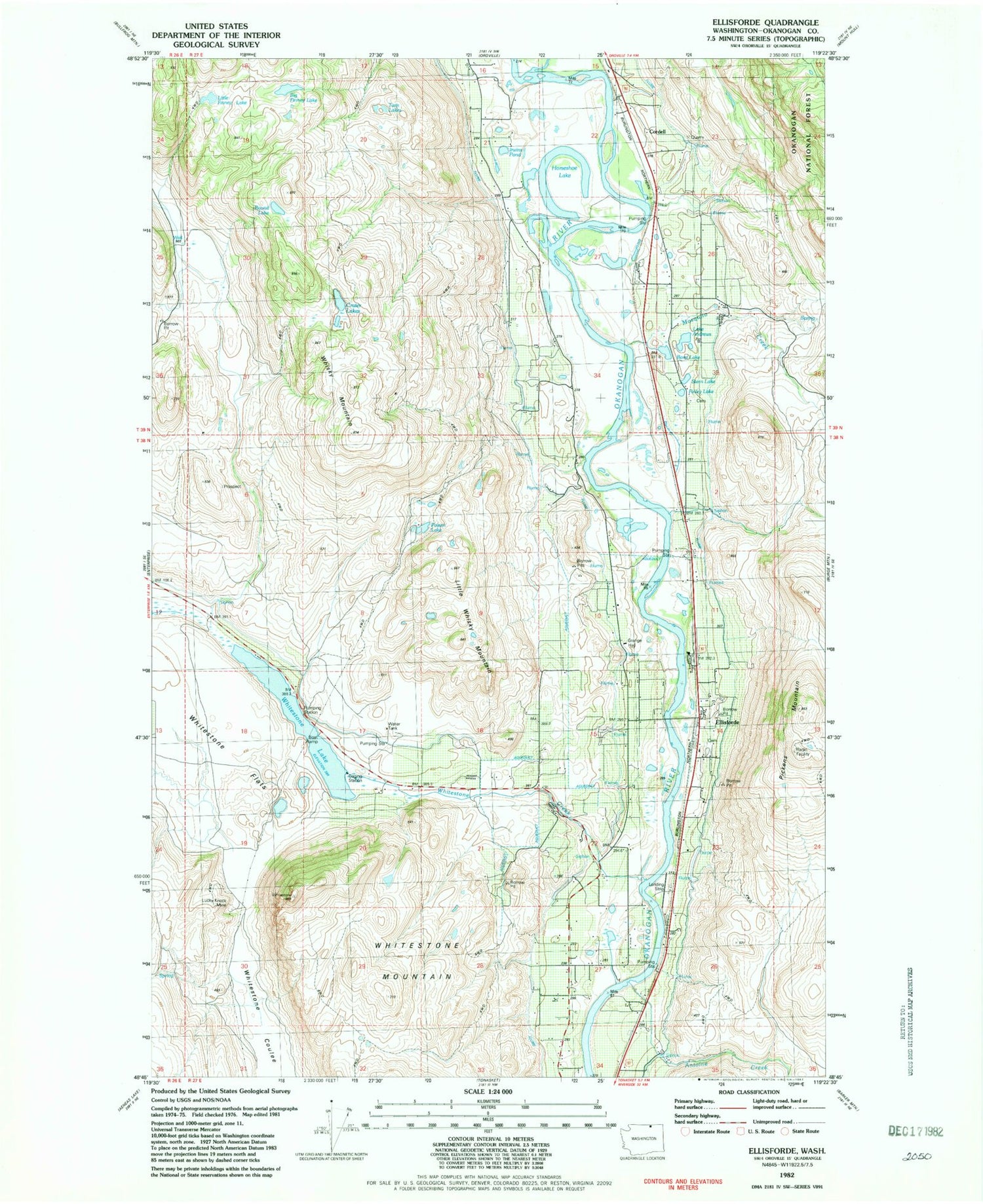 Classic USGS Ellisforde Washington 7.5'x7.5' Topo Map Image