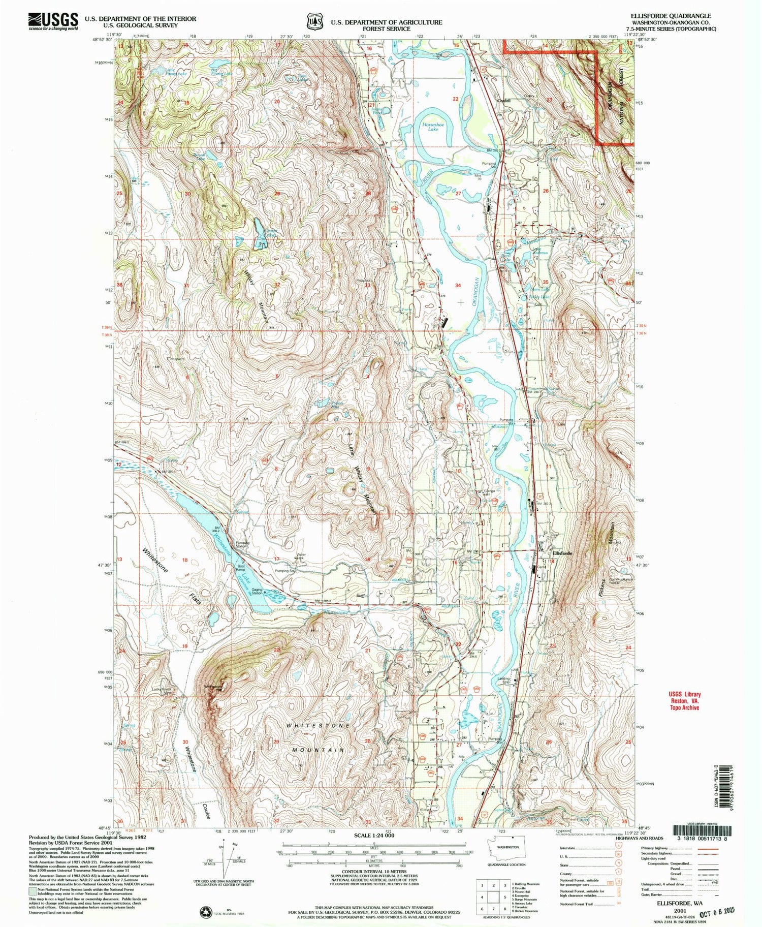 Classic USGS Ellisforde Washington 7.5'x7.5' Topo Map Image