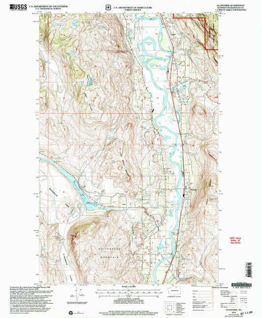 Classic USGS Ellisforde Washington 7.5'x7.5' Topo Map Image