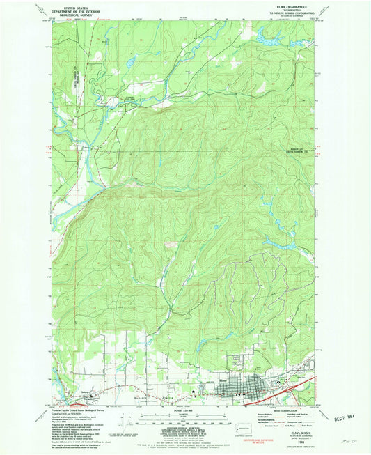 Classic USGS Elma Washington 7.5'x7.5' Topo Map Image