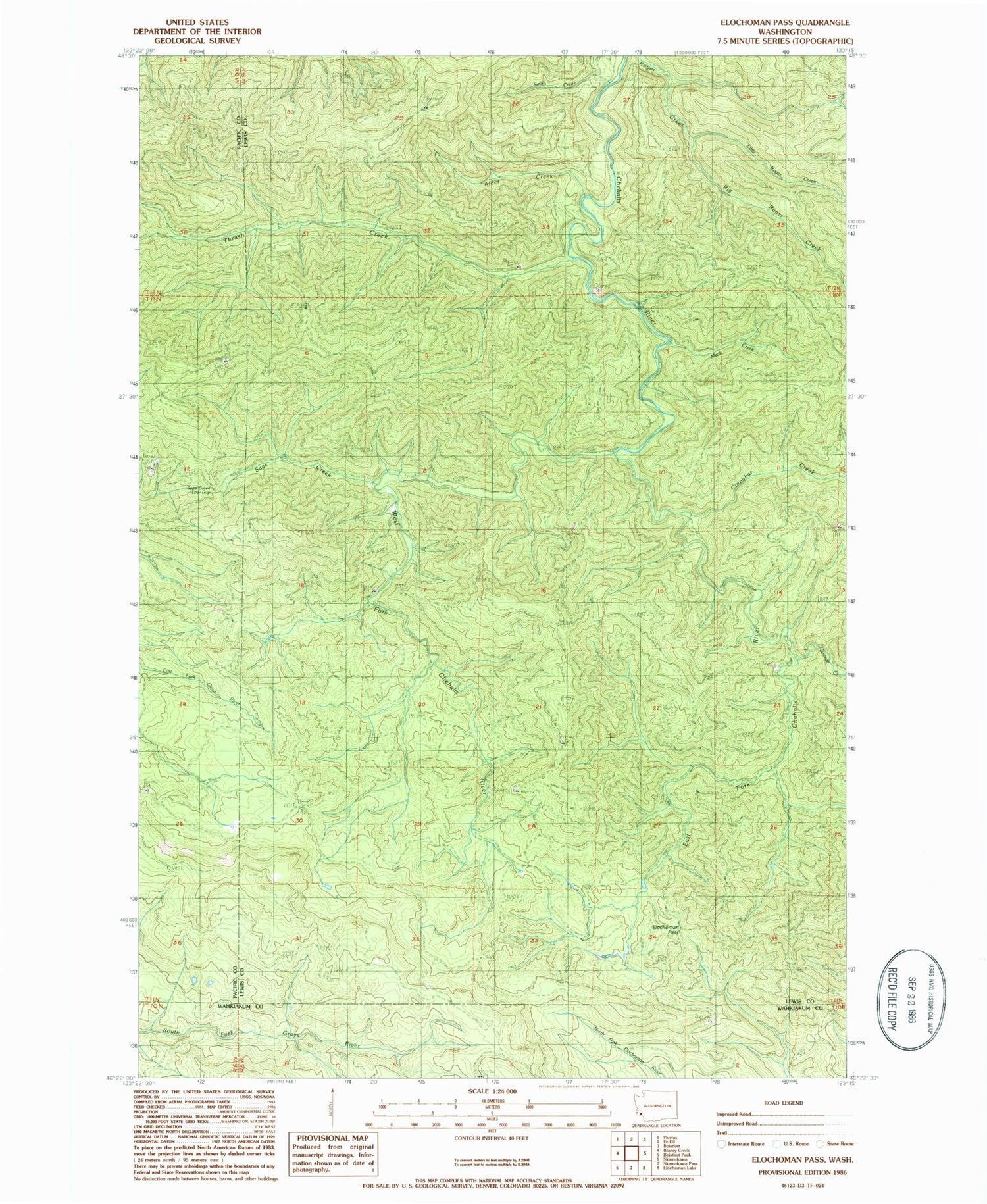 Classic USGS Elochoman Pass Washington 7.5'x7.5' Topo Map Image