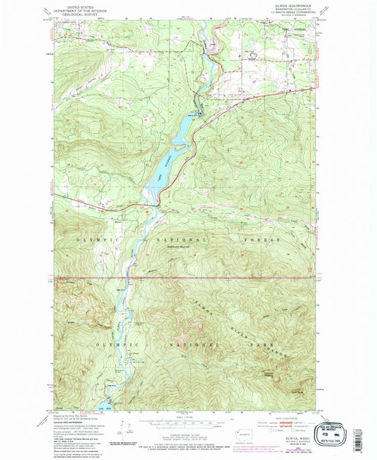 Classic USGS Elwha Washington 7.5'x7.5' Topo Map Image