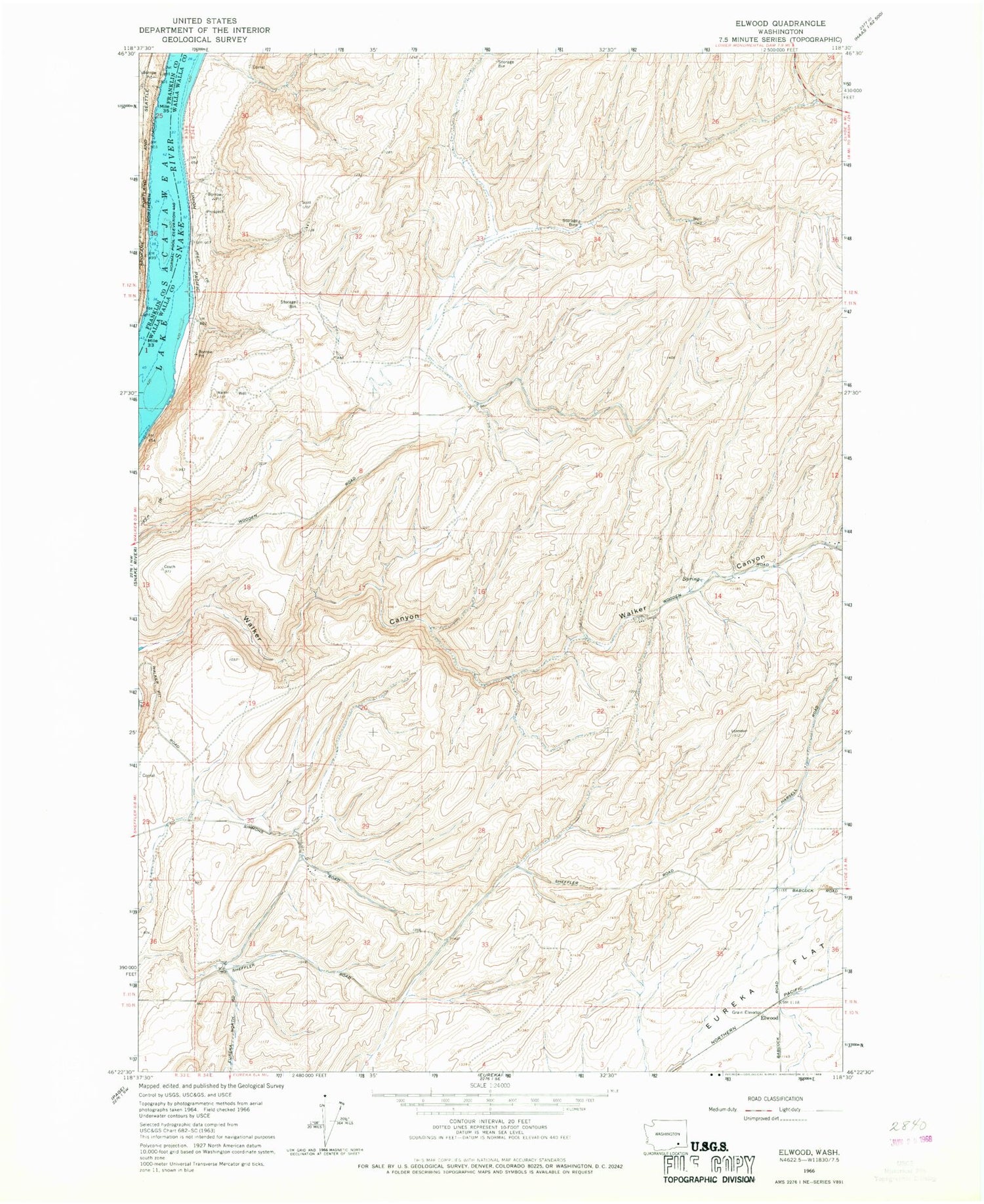 Classic USGS Elwood Washington 7.5'x7.5' Topo Map Image