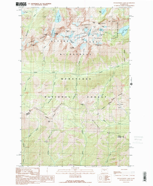 USGS Classic Enchantment Lakes Washington 7.5'x7.5' Topo Map Image