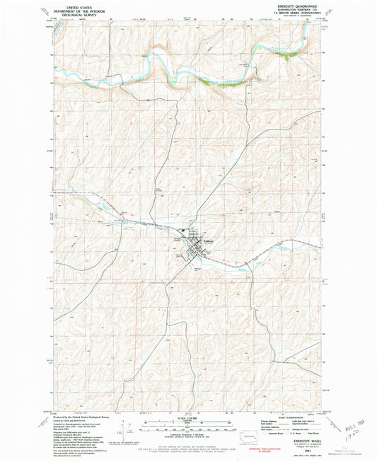 Classic USGS Endicott Washington 7.5'x7.5' Topo Map Image