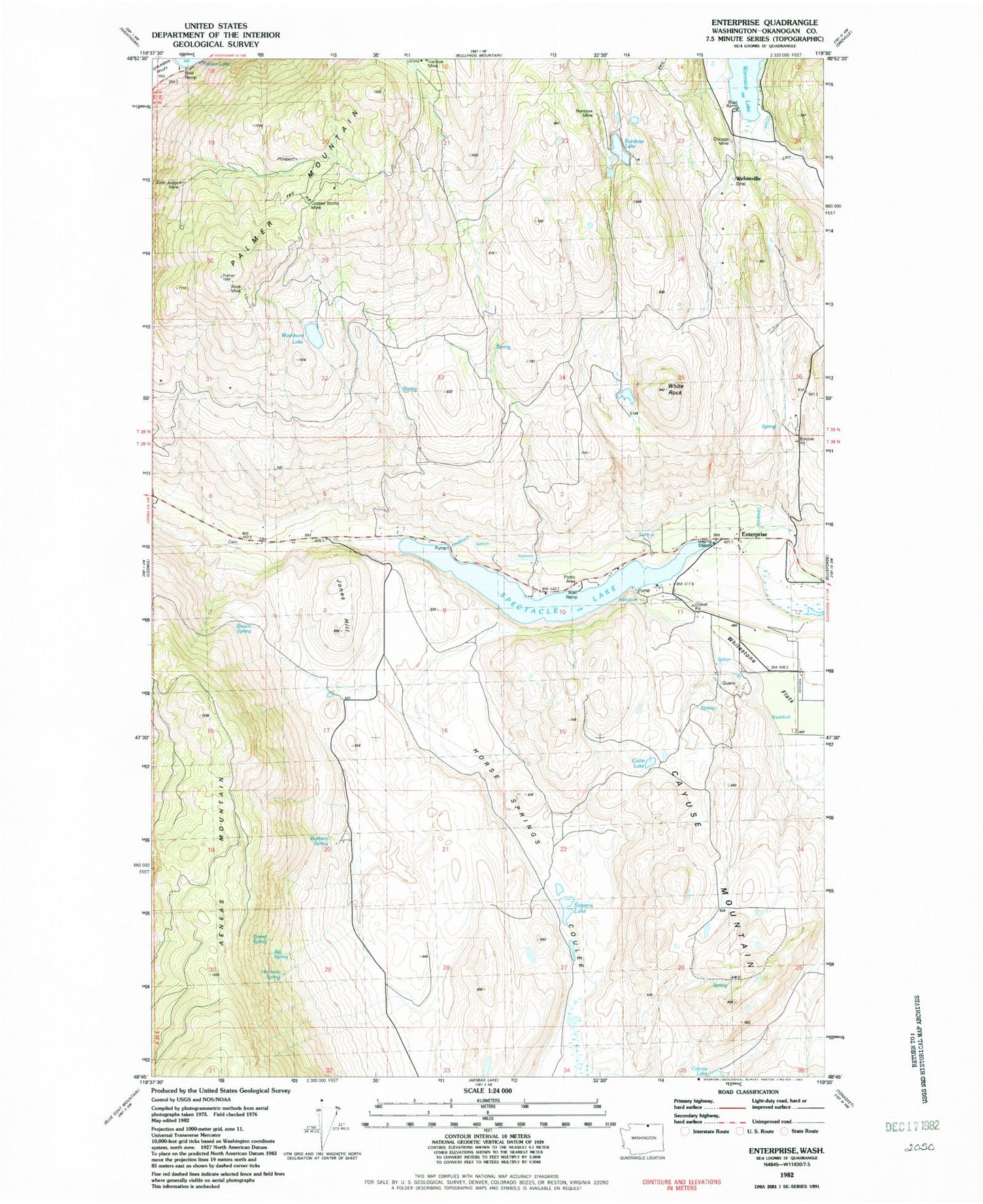 Classic USGS Enterprise Washington 7.5'x7.5' Topo Map Image