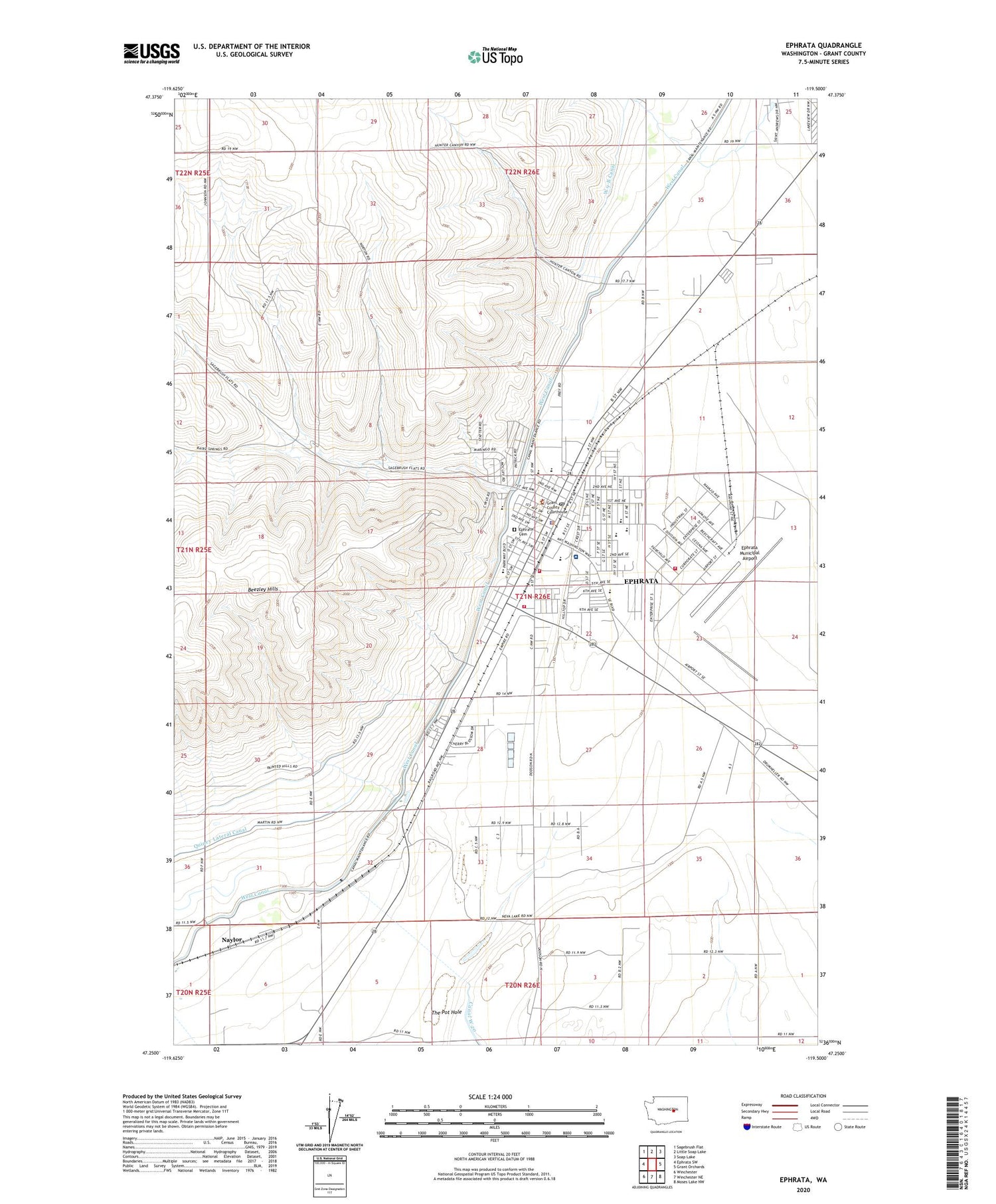 Ephrata Washington US Topo Map Image