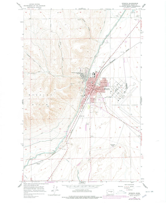 Classic USGS Ephrata Washington 7.5'x7.5' Topo Map Image