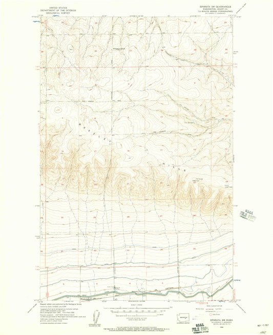 Classic USGS Ephrata SW Washington 7.5'x7.5' Topo Map Image