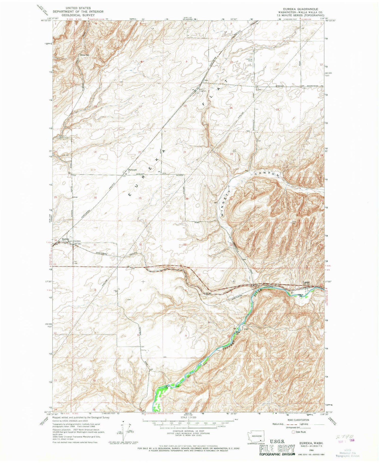 Classic USGS Eureka Washington 7.5'x7.5' Topo Map Image