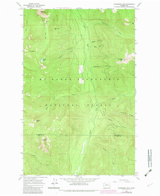 Classic USGS Evergreen Mountain Washington 7.5'x7.5' Topo Map Image