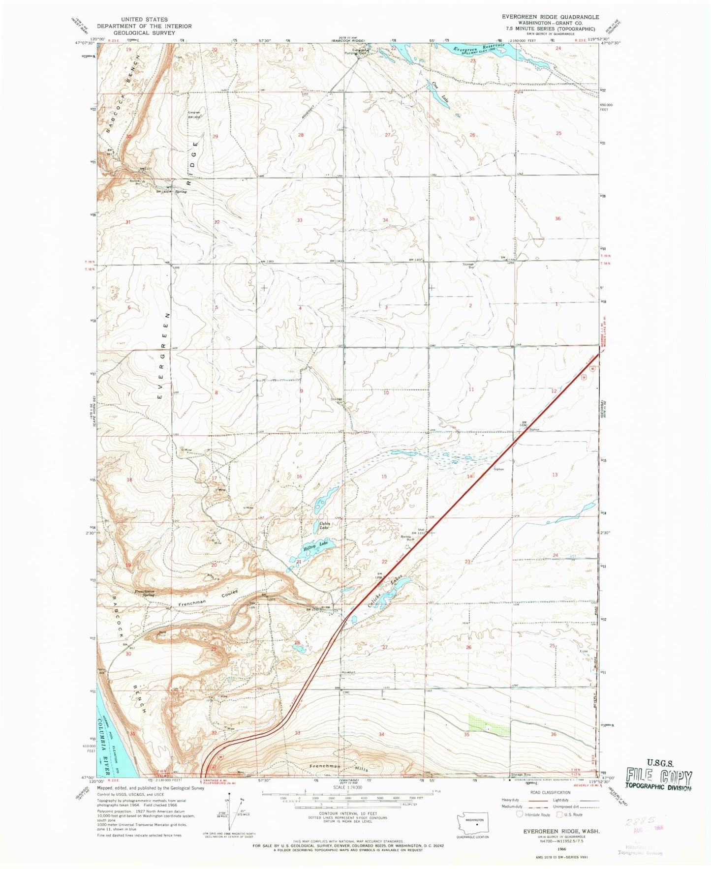 Classic USGS Evergreen Ridge Washington 7.5'x7.5' Topo Map Image