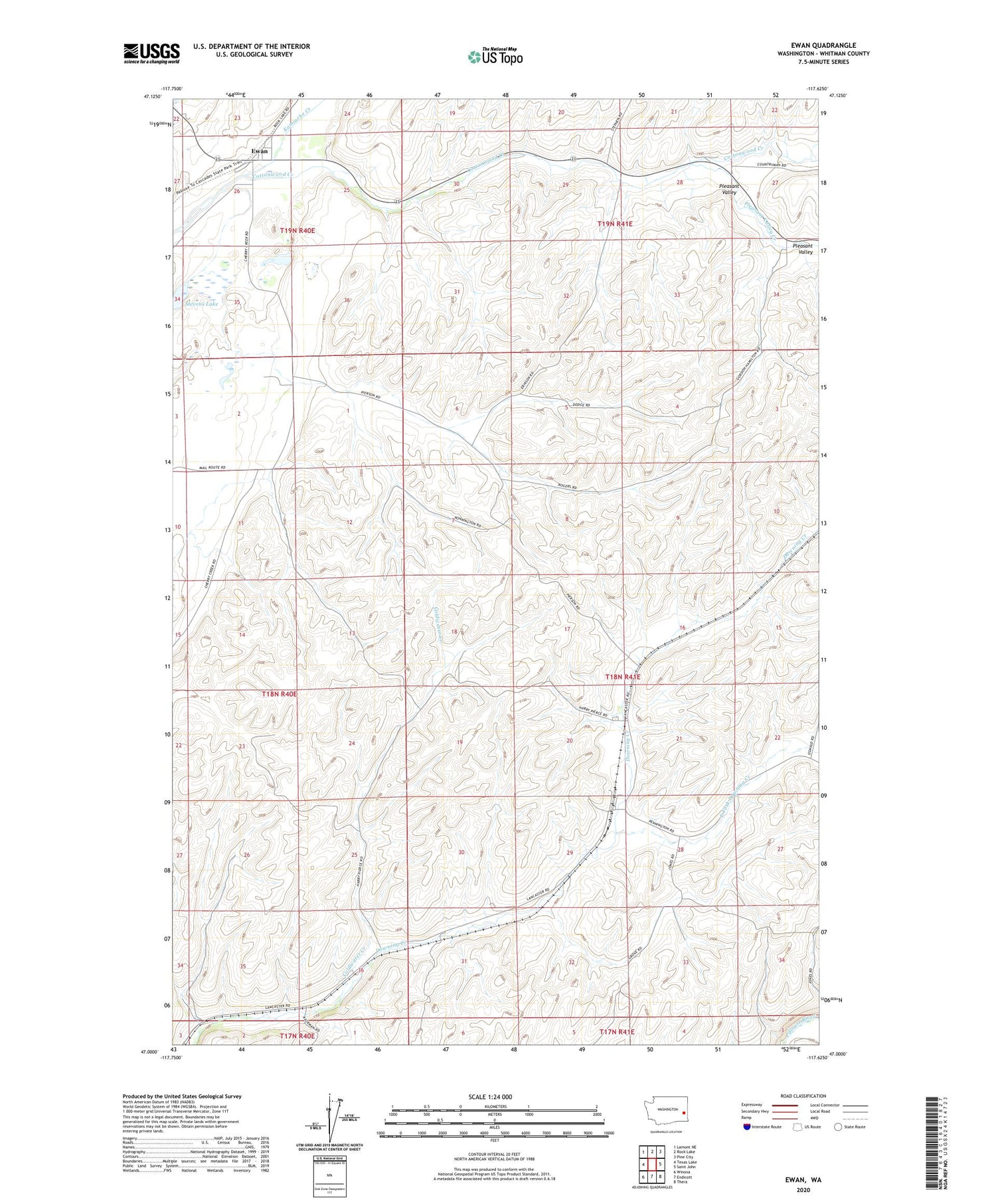 Ewan Washington US Topo Map Image