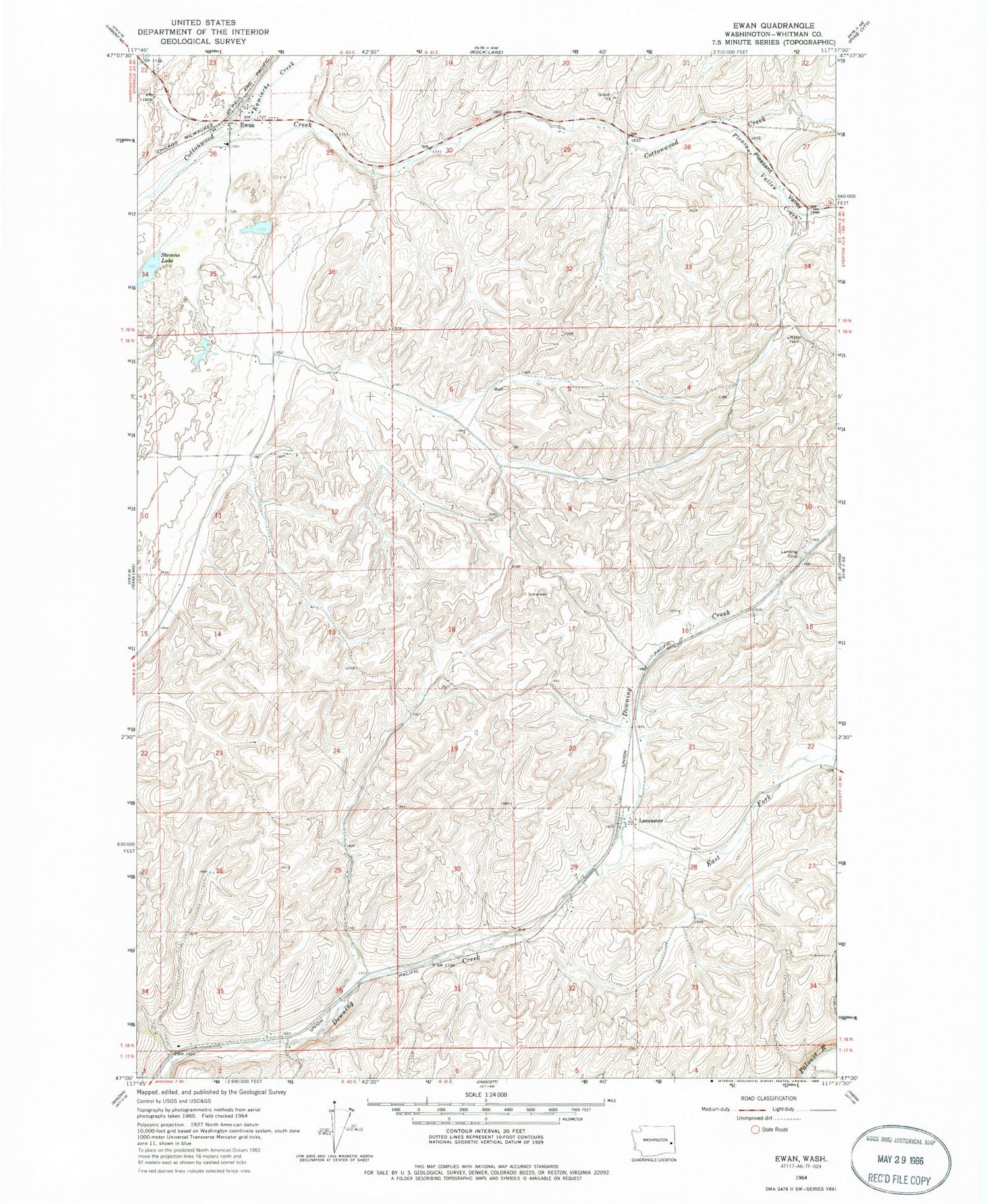 Classic USGS Ewan Washington 7.5'x7.5' Topo Map Image