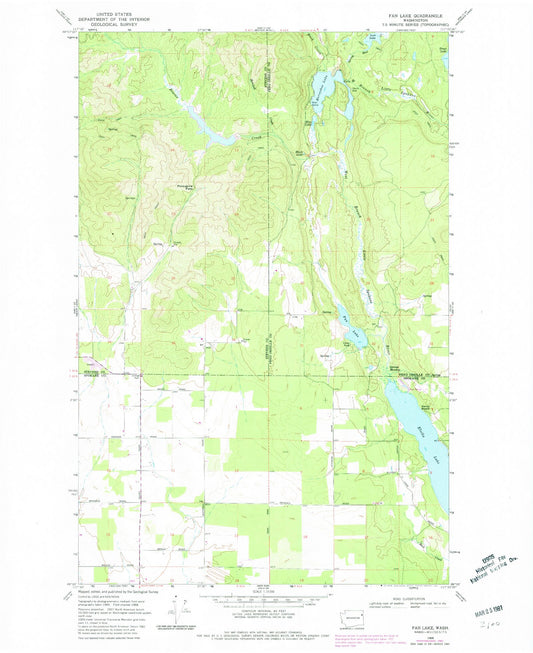 Classic USGS Fan Lake Washington 7.5'x7.5' Topo Map Image