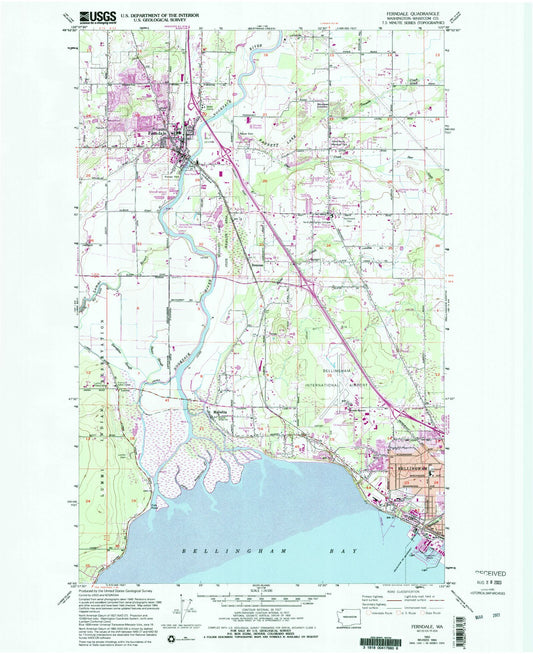 Classic USGS Ferndale Washington 7.5'x7.5' Topo Map Image
