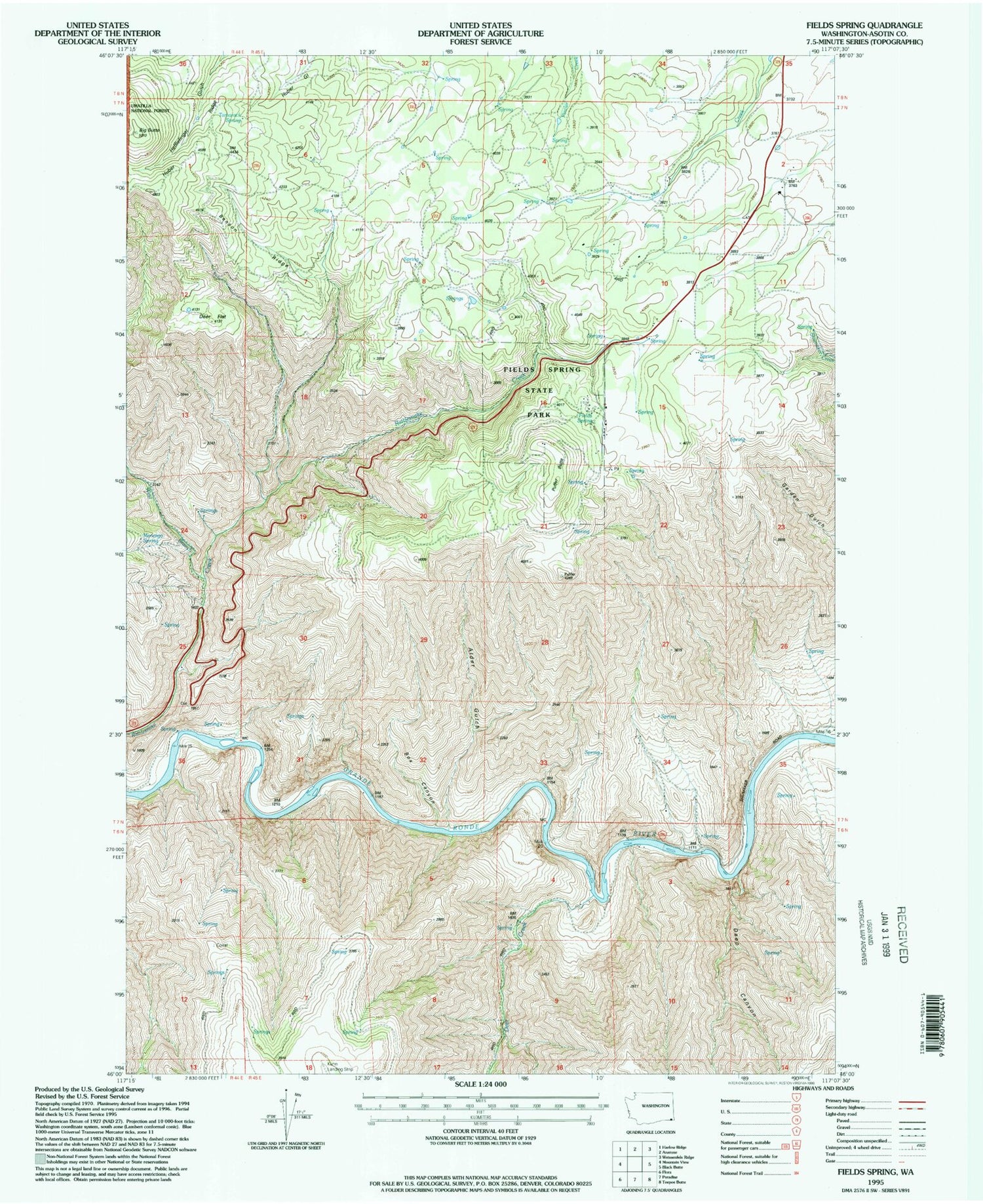 Classic USGS Fields Spring Washington 7.5'x7.5' Topo Map Image