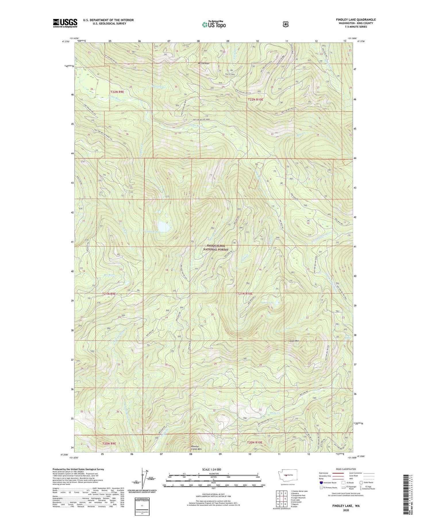 Findley Lake Washington US Topo Map Image