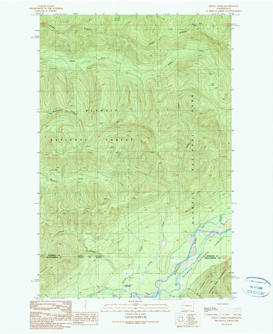 Classic USGS Finley Creek Washington 7.5'x7.5' Topo Map Image