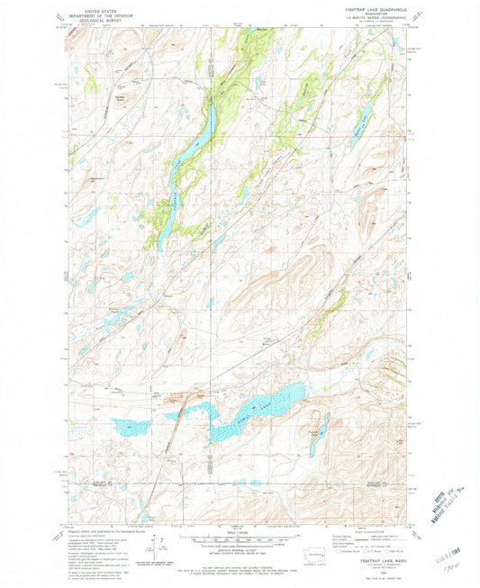 Classic USGS Fishtrap Lake Washington 7.5'x7.5' Topo Map Image