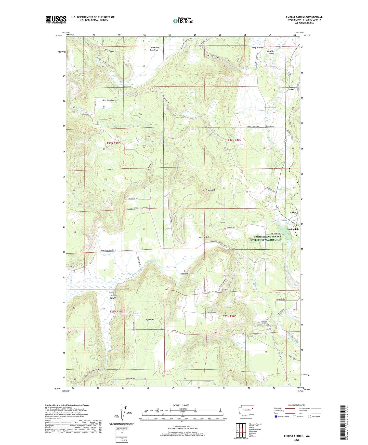 Forest Center Washington US Topo Map Image