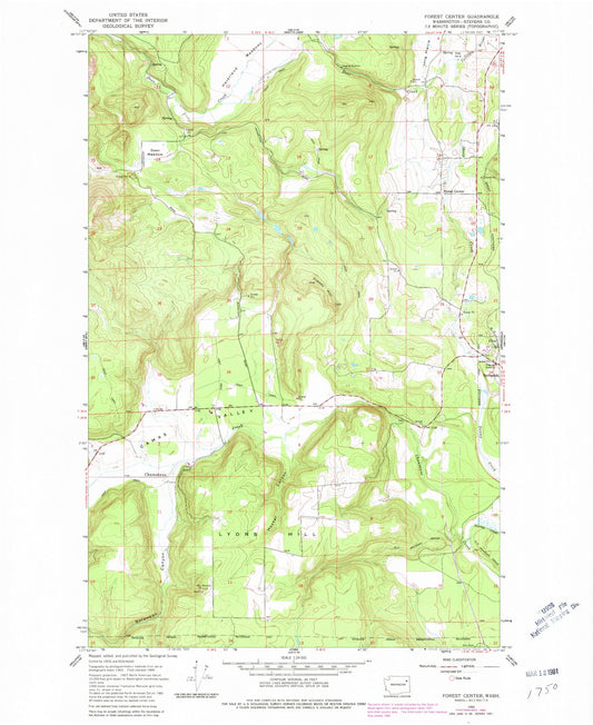 Classic USGS Forest Center Washington 7.5'x7.5' Topo Map Image