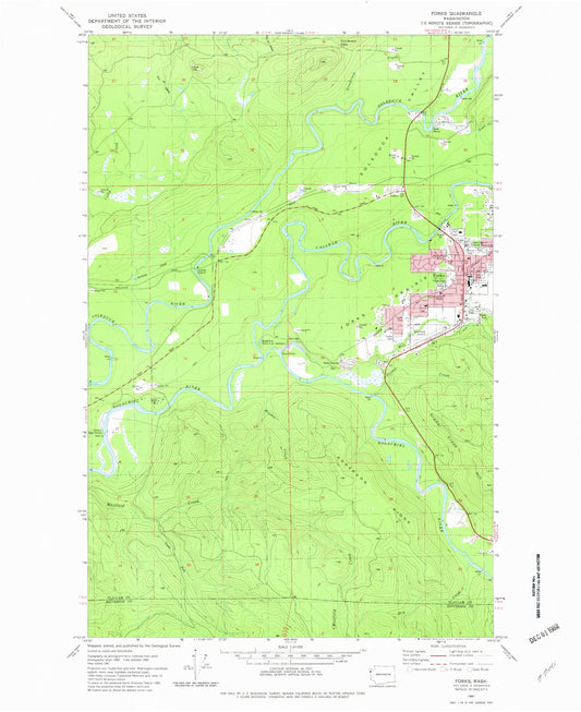 Classic USGS Forks Washington 7.5'x7.5' Topo Map Image