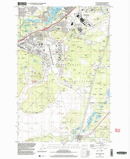 Classic USGS Fort Lewis Washington 7.5'x7.5' Topo Map Image
