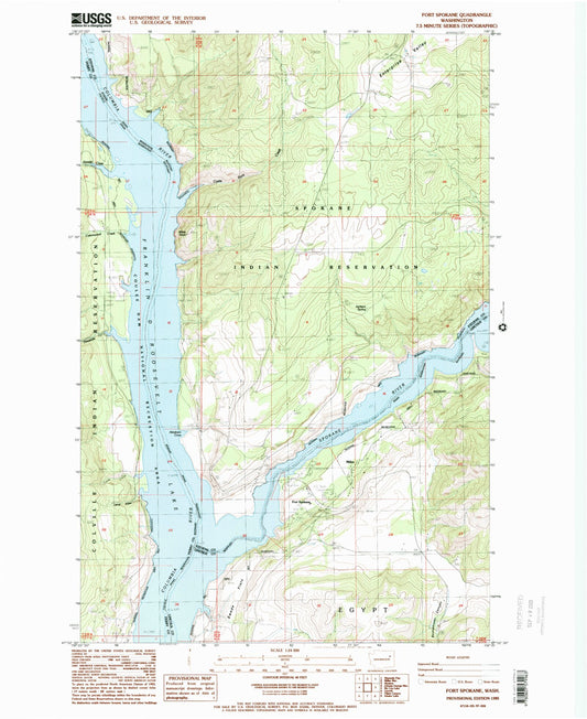 Classic USGS Fort Spokane Washington 7.5'x7.5' Topo Map Image