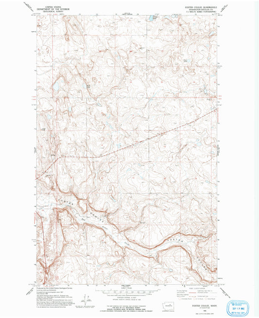 Classic USGS Foster Coulee Washington 7.5'x7.5' Topo Map Image