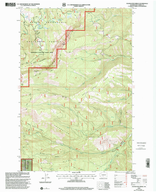 Classic USGS Foundation Ridge Washington 7.5'x7.5' Topo Map Image