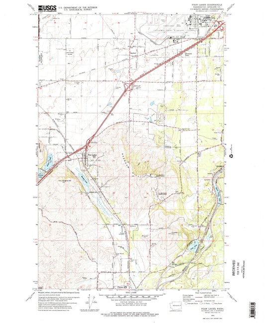 Classic USGS Four Lakes Washington 7.5'x7.5' Topo Map Image