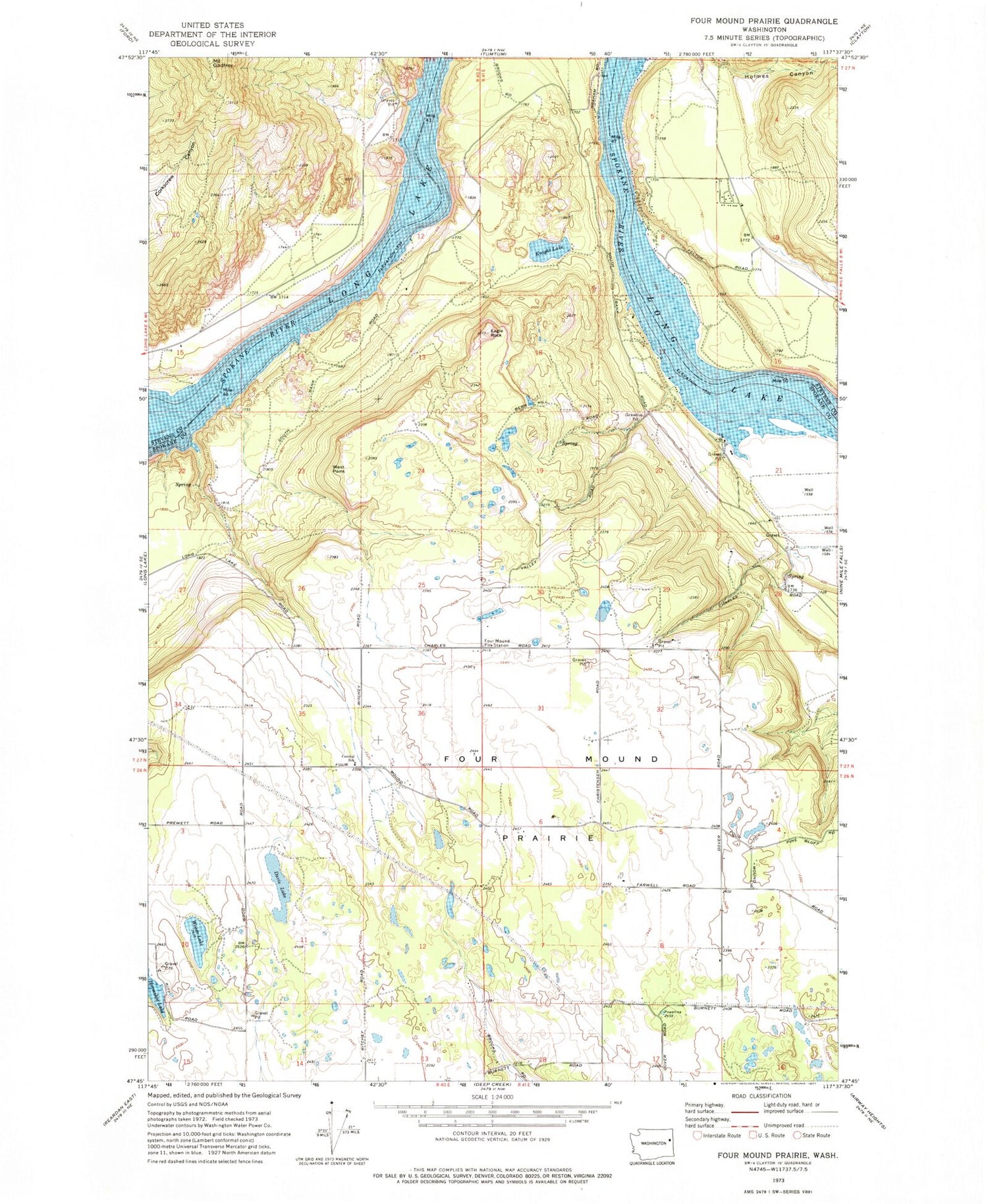 Classic USGS Four Mound Prairie Washington 7.5'x7.5' Topo Map Image