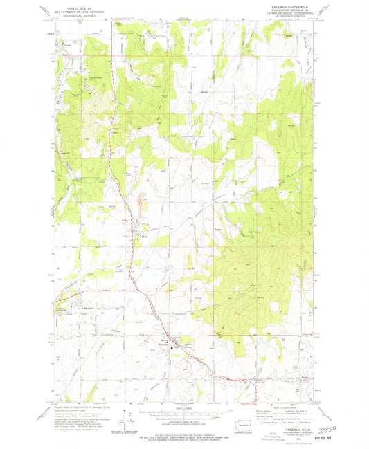 Classic USGS Freeman Washington 7.5'x7.5' Topo Map Image