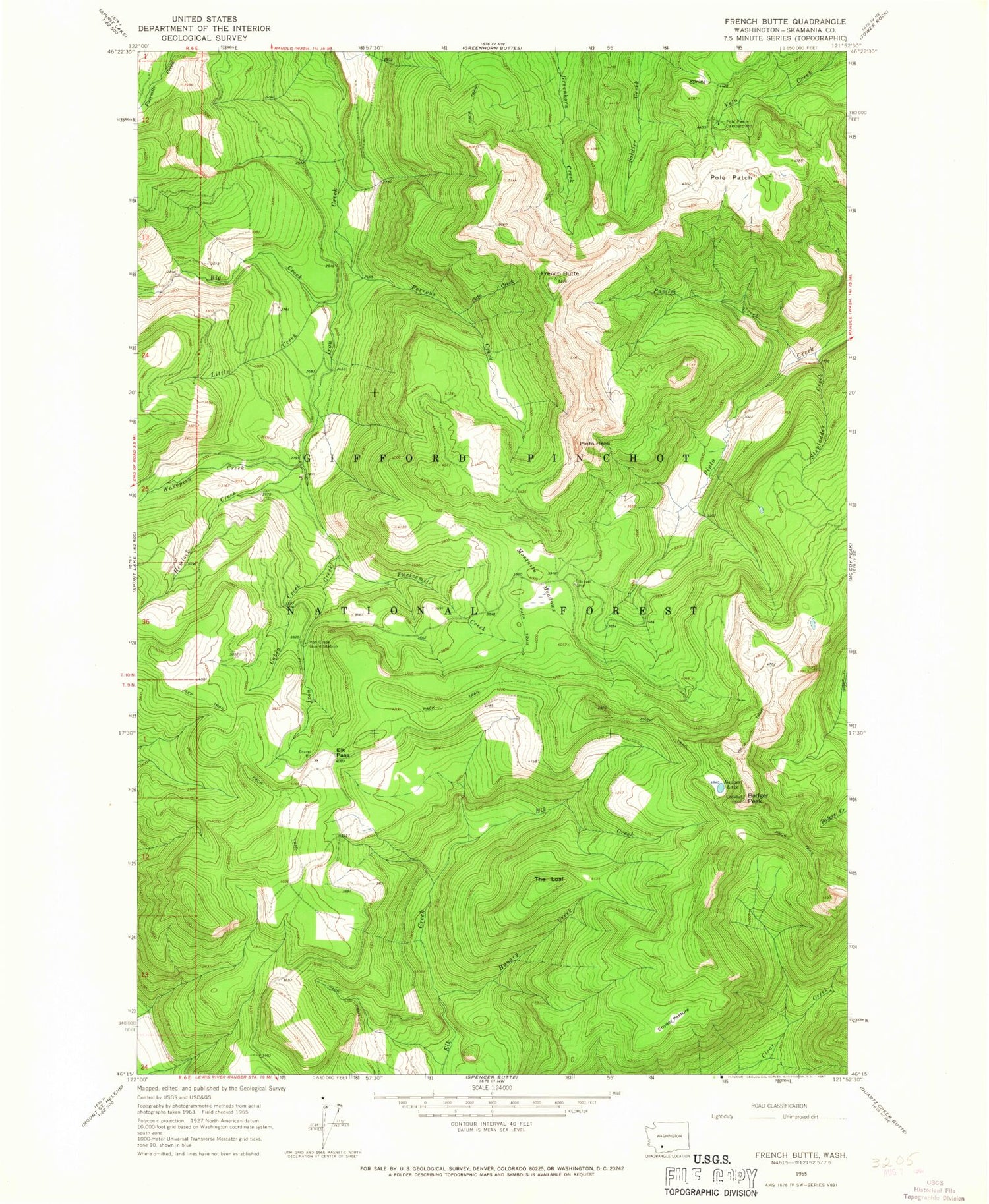 Classic USGS French Butte Washington 7.5'x7.5' Topo Map Image