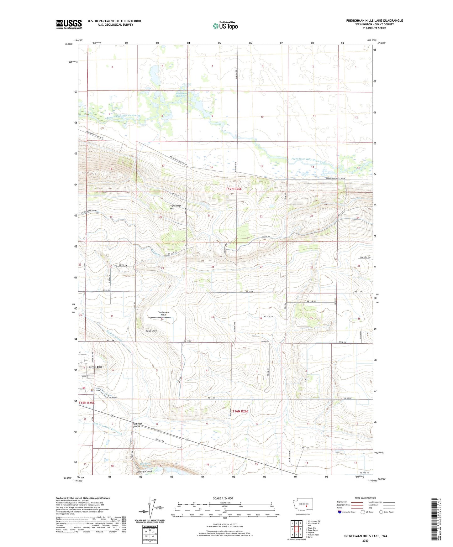 Frenchman Hills Lake Washington US Topo Map Image