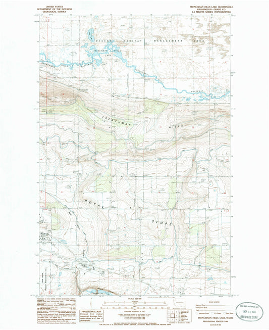 Classic USGS Frenchman Hills Lake Washington 7.5'x7.5' Topo Map Image