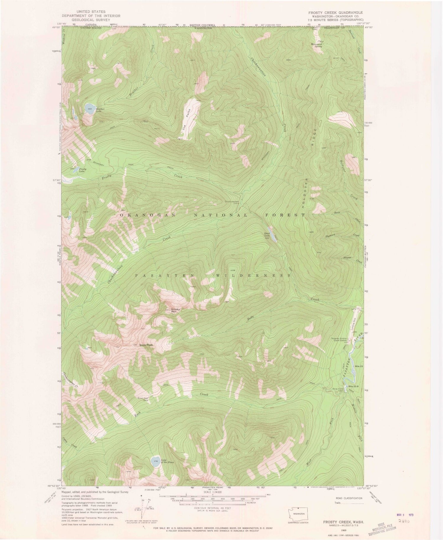Classic USGS Frosty Creek Washington 7.5'x7.5' Topo Map Image