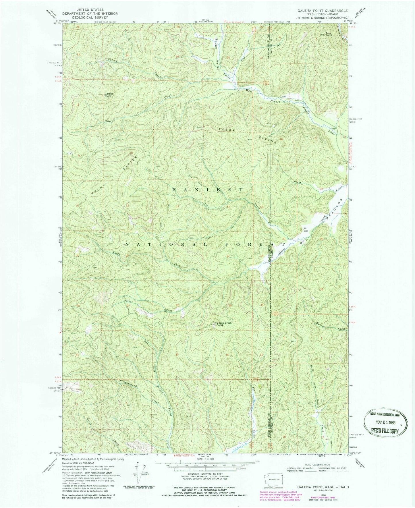 Classic USGS Galena Point Washington 7.5'x7.5' Topo Map Image