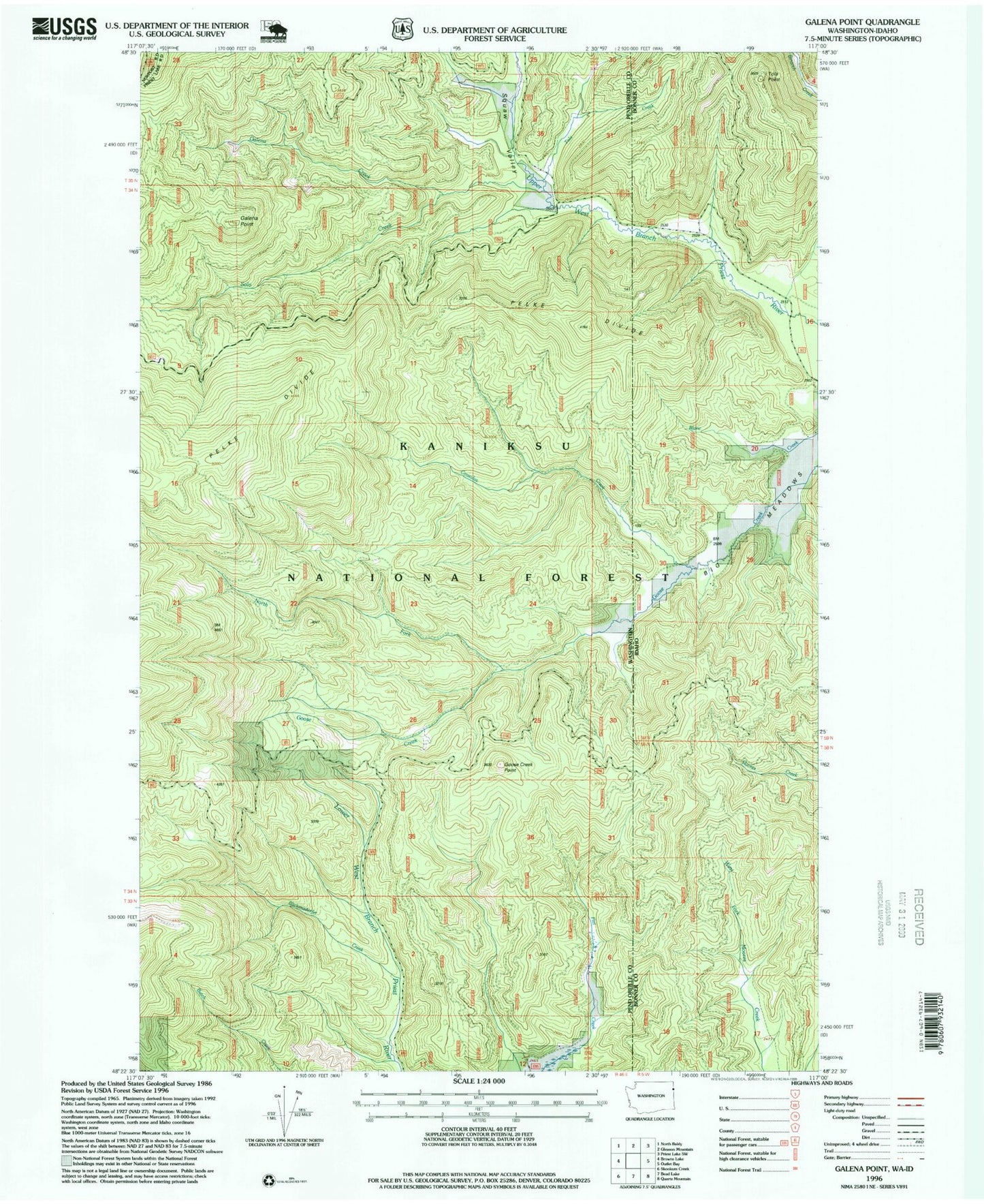 Classic USGS Galena Point Washington 7.5'x7.5' Topo Map Image