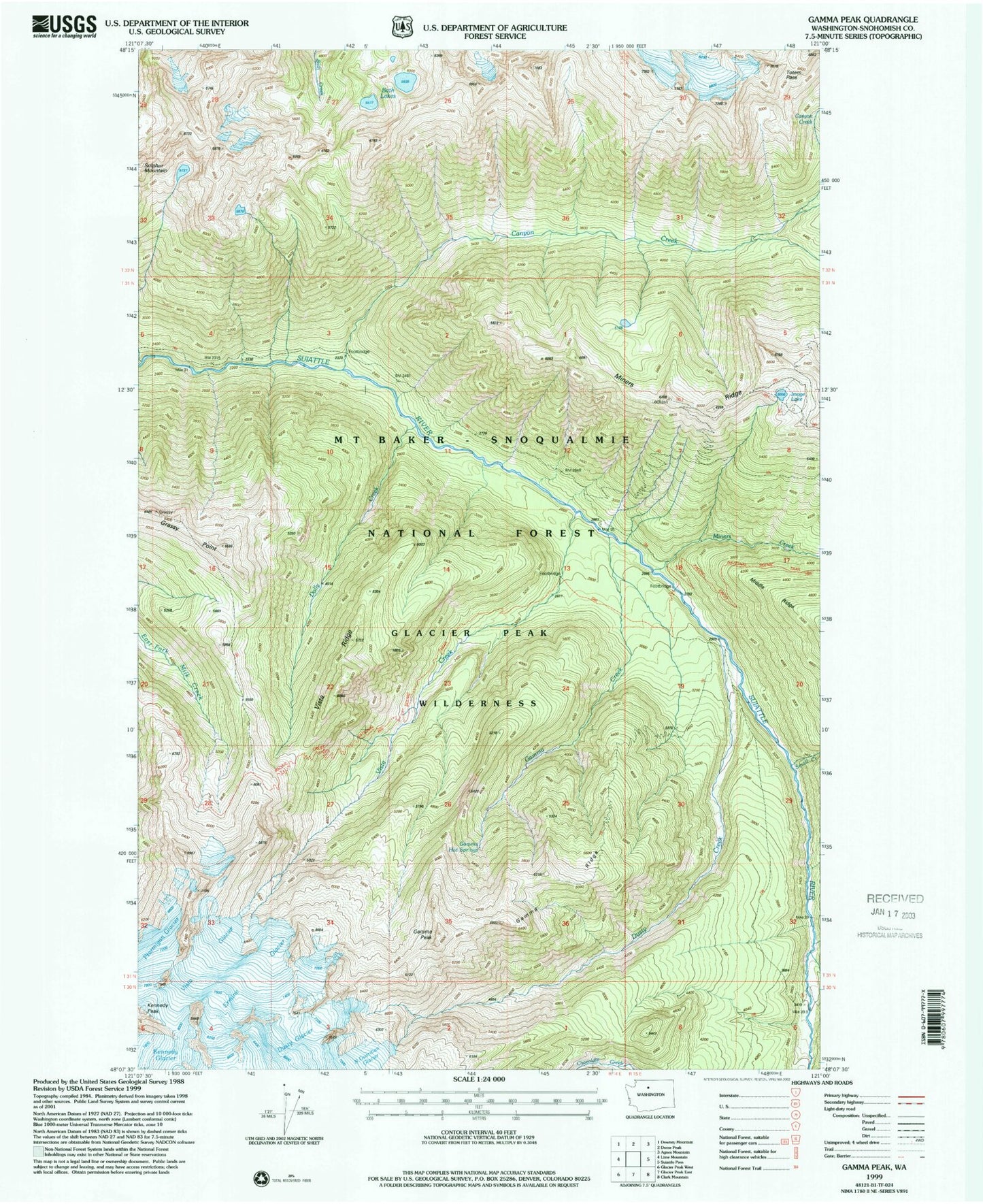 Classic USGS Gamma Peak Washington 7.5'x7.5' Topo Map Image