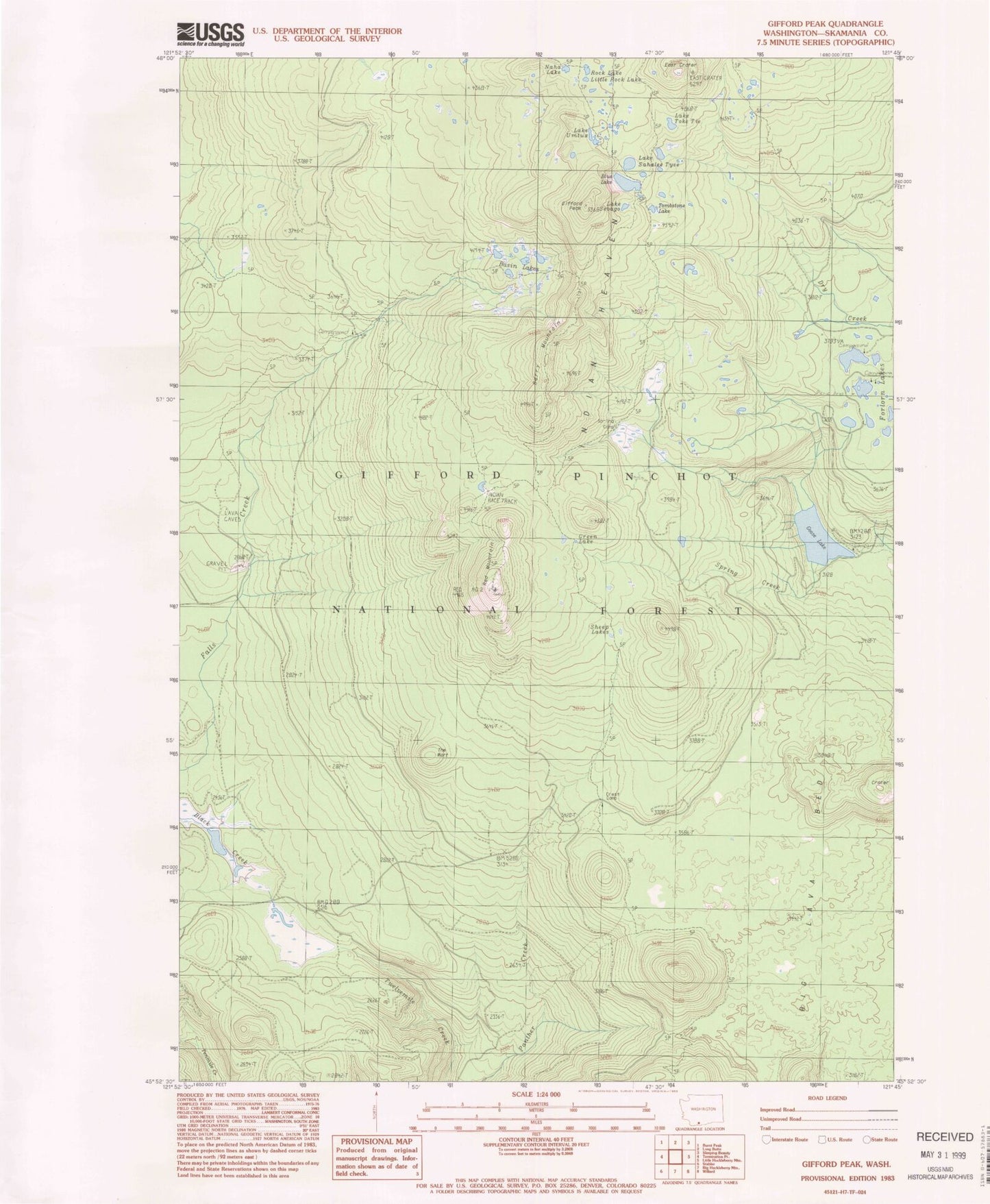 Classic USGS Gifford Peak Washington 7.5'x7.5' Topo Map Image