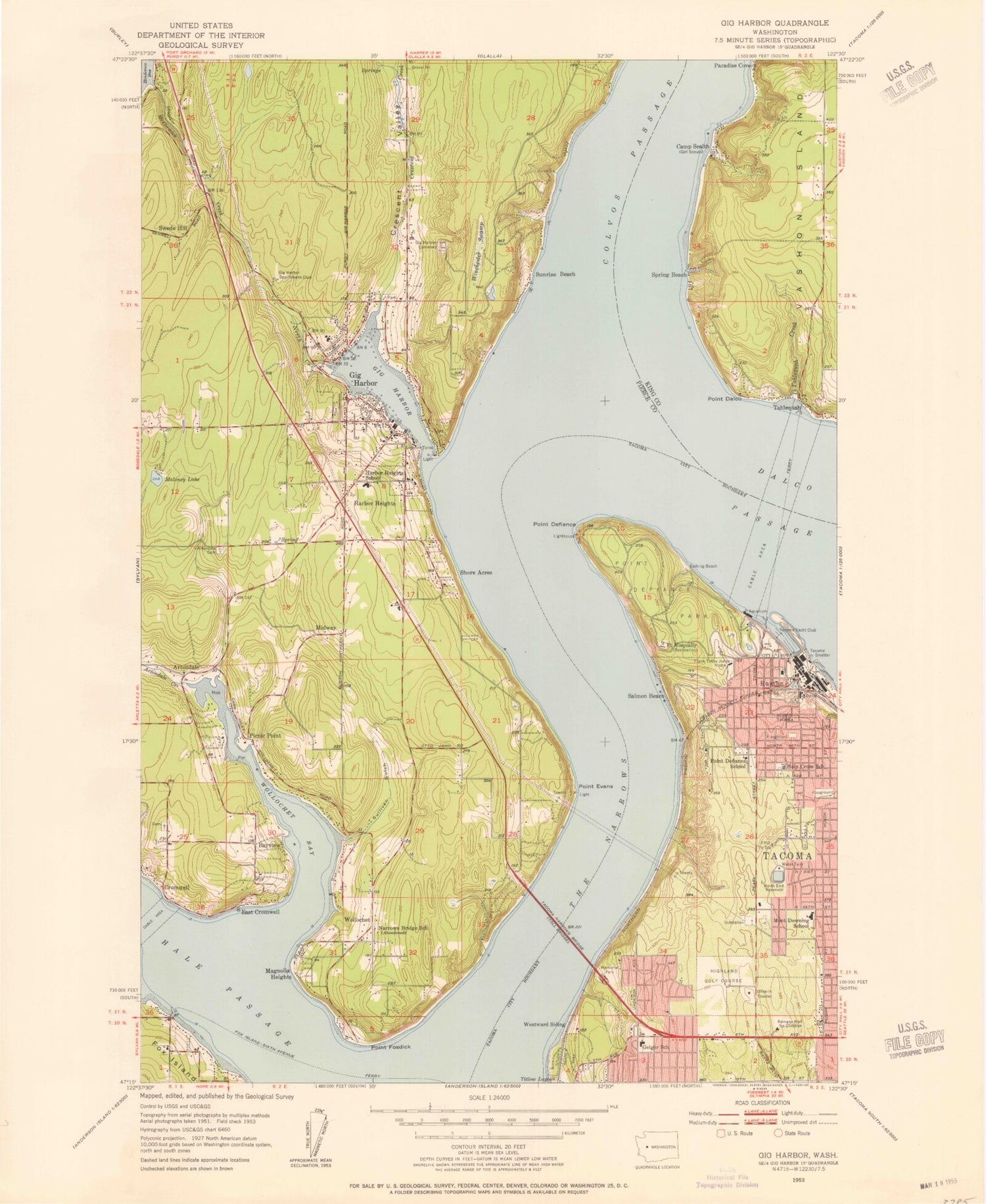 Classic USGS Gig Harbor Washington 7.5'x7.5' Topo Map Image