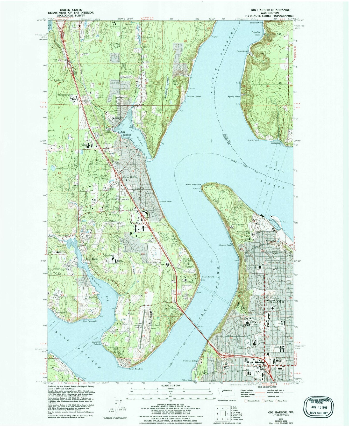 Classic USGS Gig Harbor Washington 7.5'x7.5' Topo Map Image