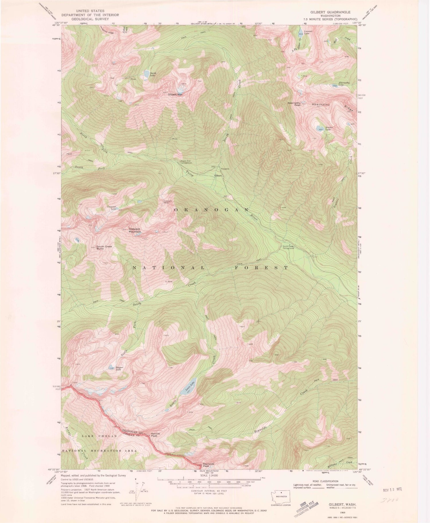Classic USGS Gilbert Washington 7.5'x7.5' Topo Map Image