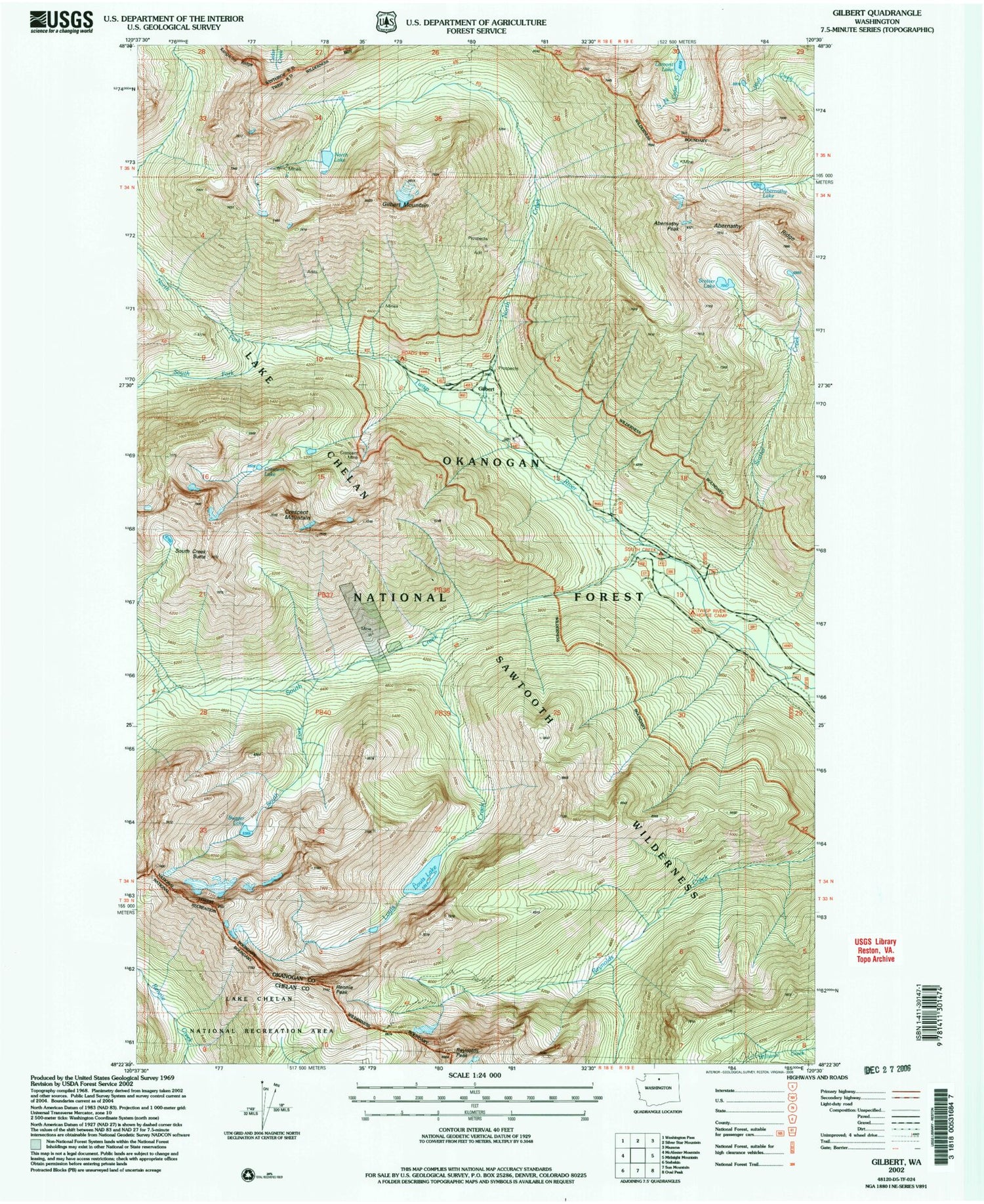 Classic USGS Gilbert Washington 7.5'x7.5' Topo Map Image