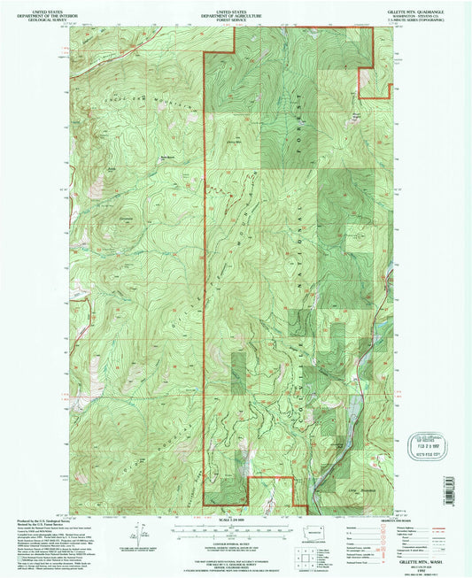 Classic USGS Gillette Mountain Washington 7.5'x7.5' Topo Map Image