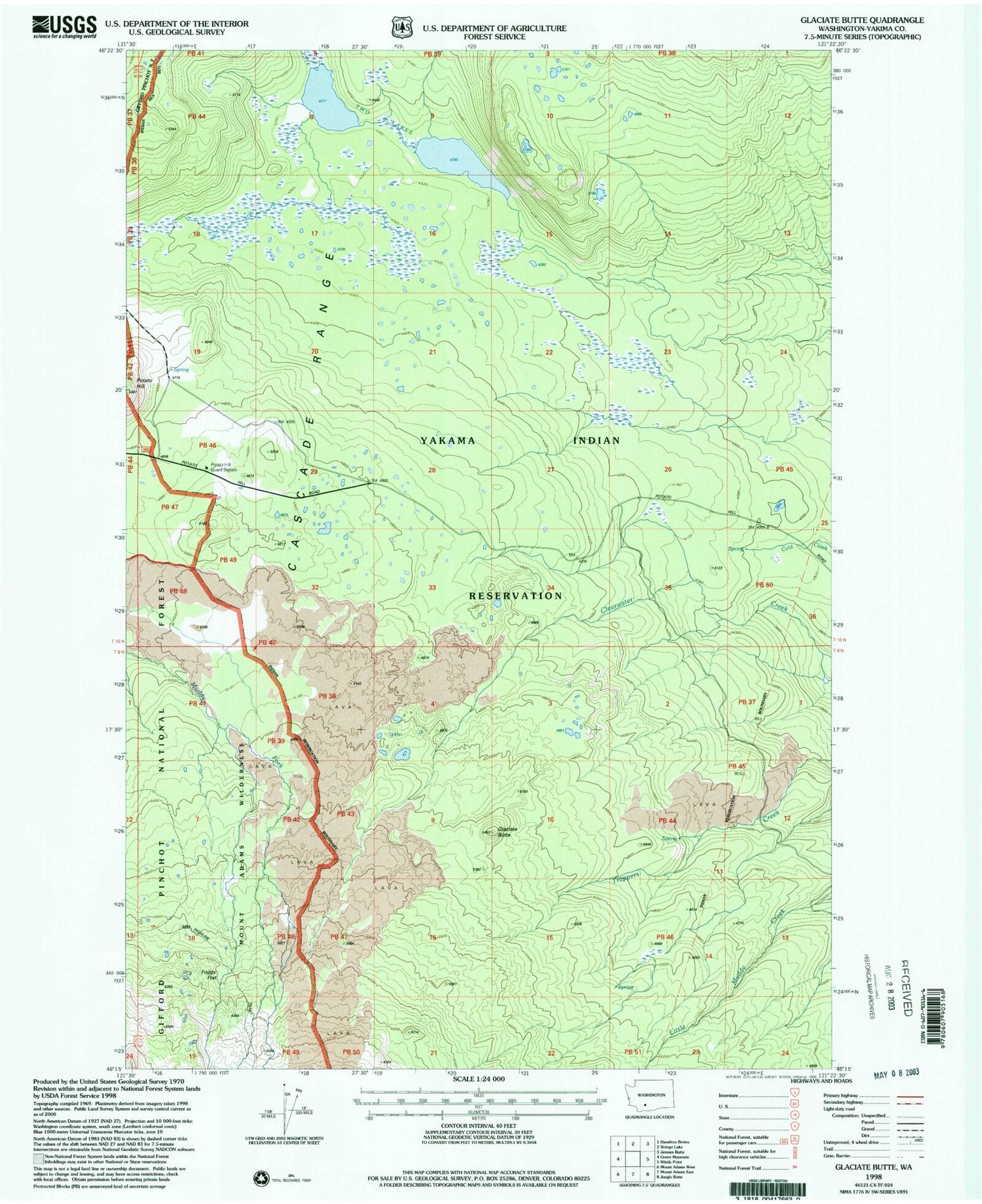 Classic USGS Glaciate Butte Washington 7.5'x7.5' Topo Map Image
